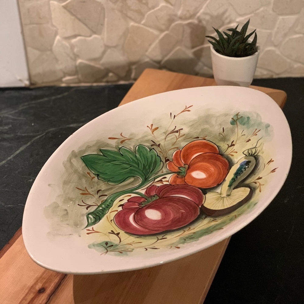 MANCIOLI | Hand Painted Ceramic Pedestal Oval Bowl